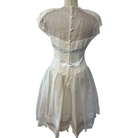 VINTAGE BELLA DONNA IVORY LACE EMBELLISH DRESS SZ M - Picture 5 of 5